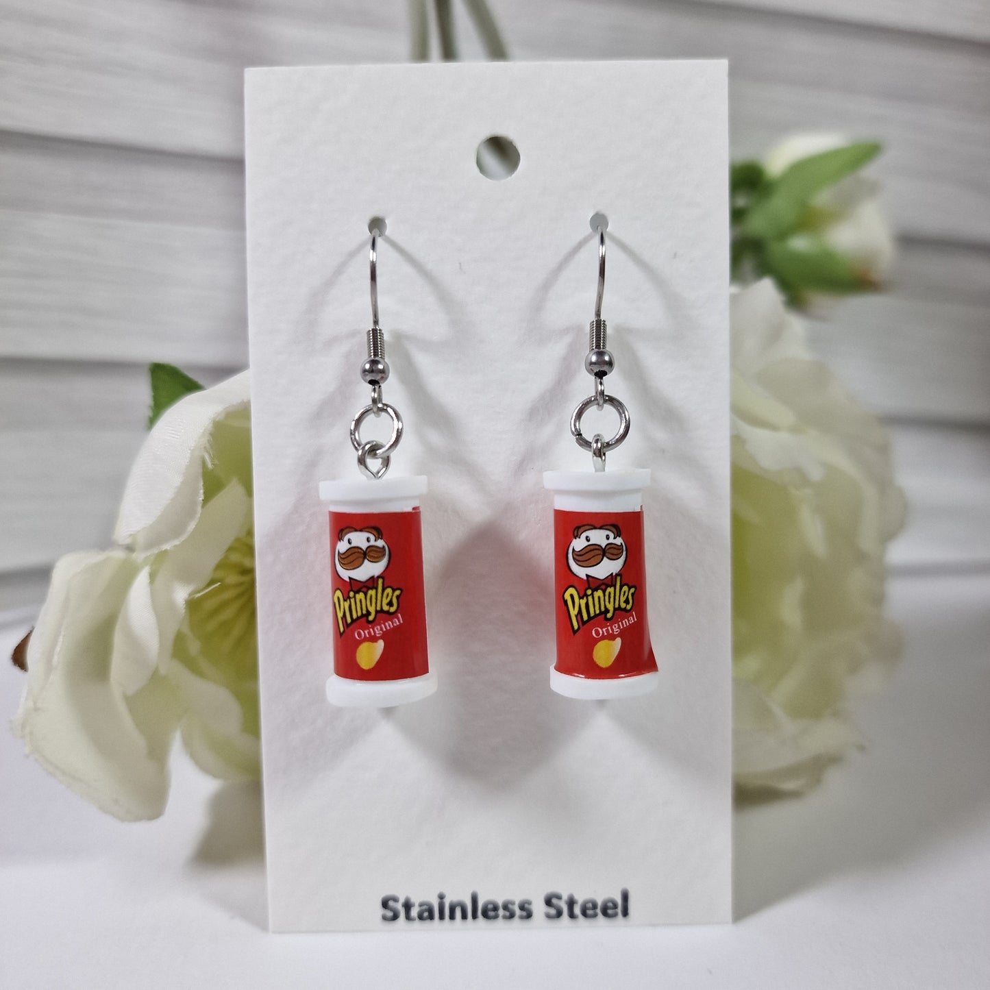 Crisp Tube Chips Snack Red Earring Pair