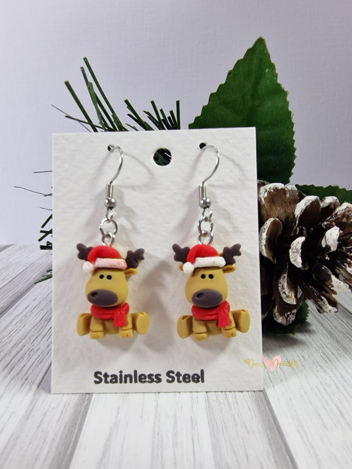 Reindeer with Hat Earring pair
