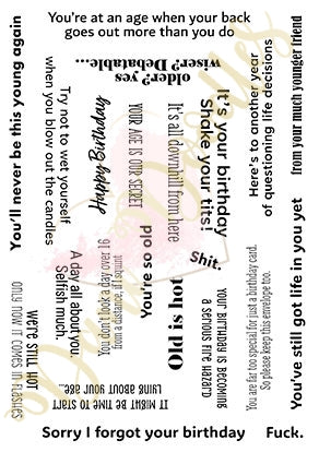 More Narky Birthday Sentiments a6 stamps