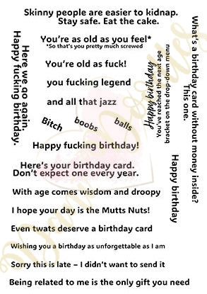Narky Birthday Sentiments a6 stamps