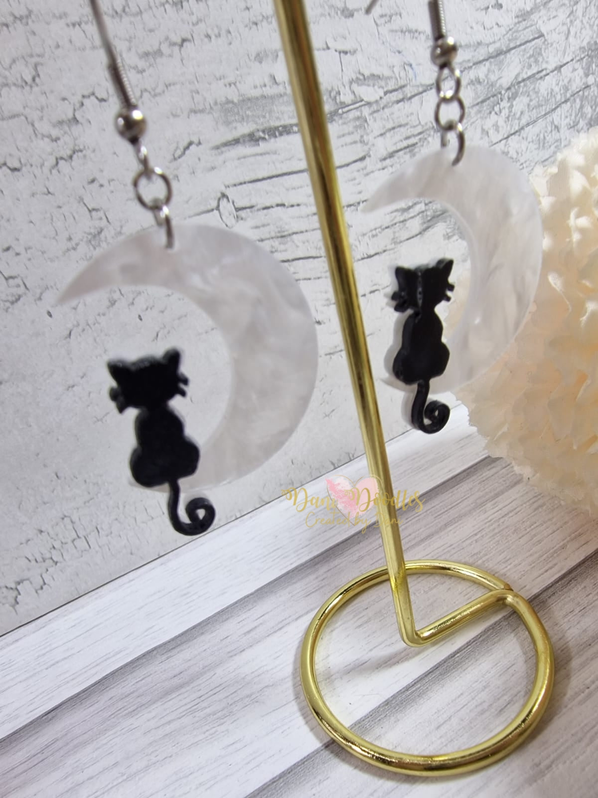 Cat on Moon Earrings