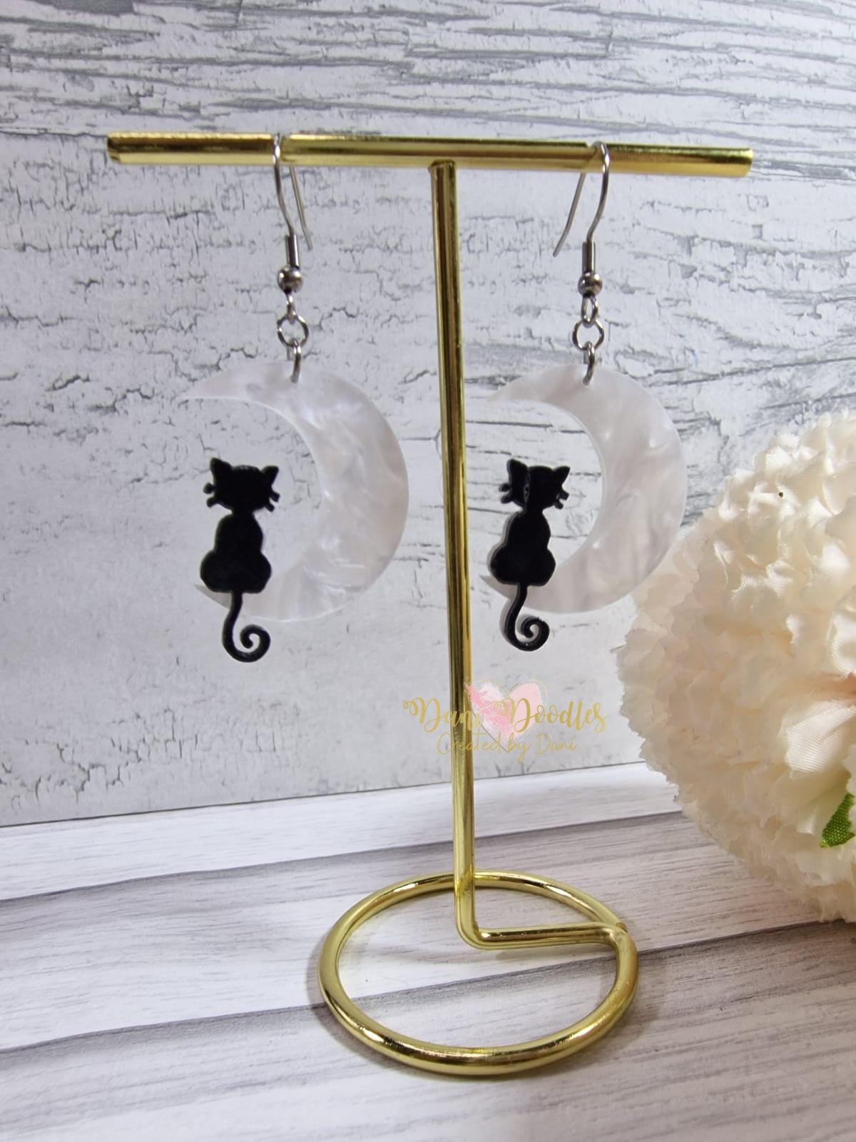 Cat on Moon Earrings