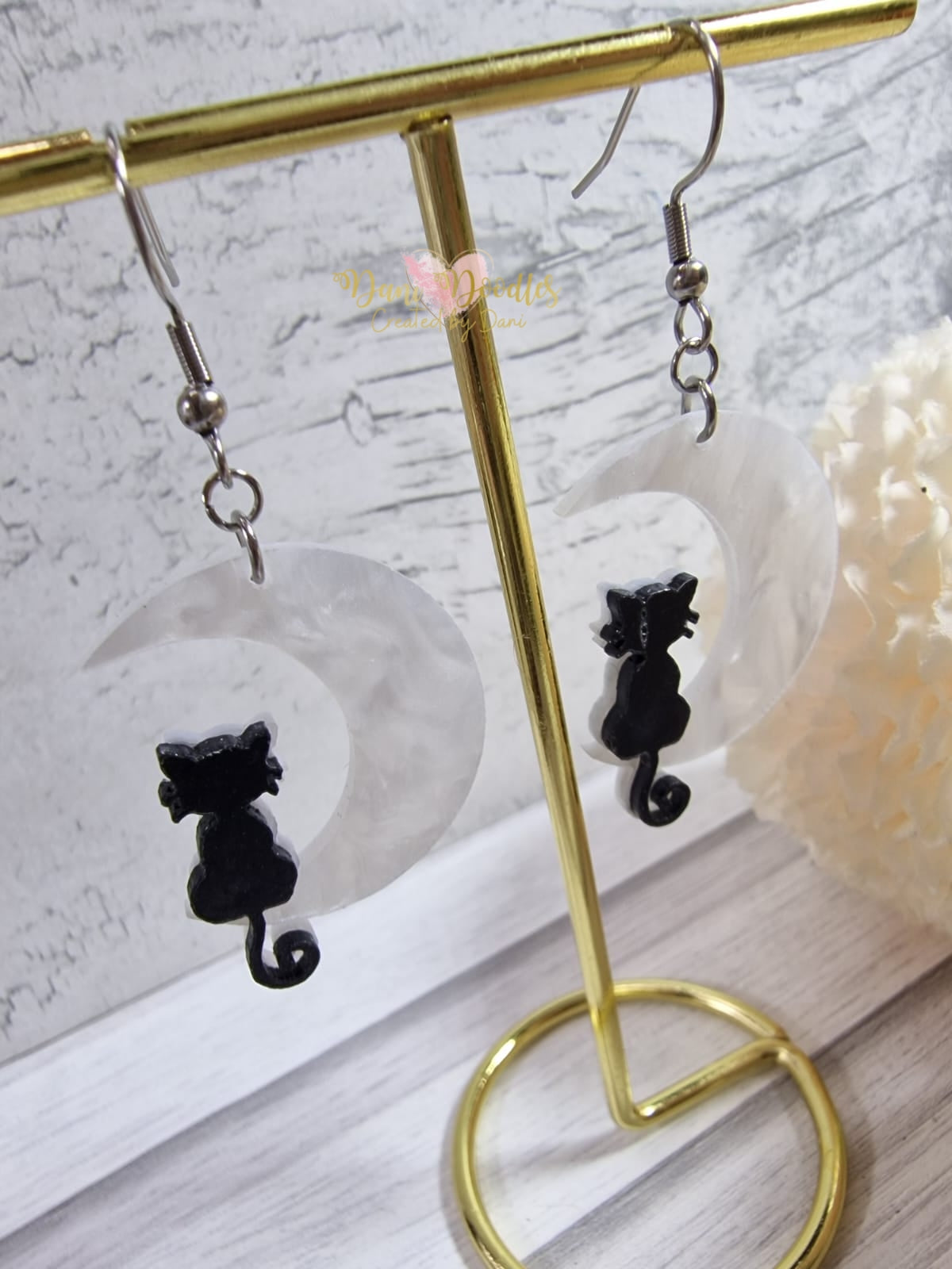 Cat on Moon Earrings