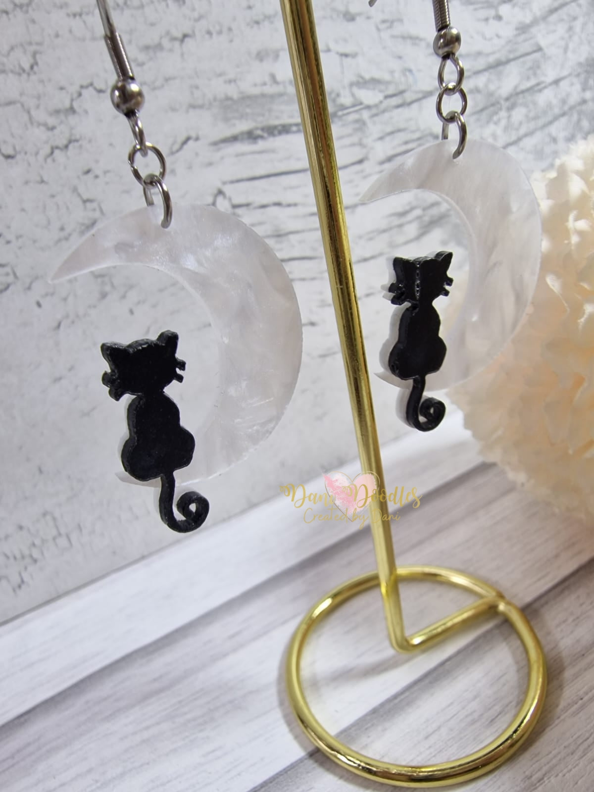 Cat on Moon Earrings