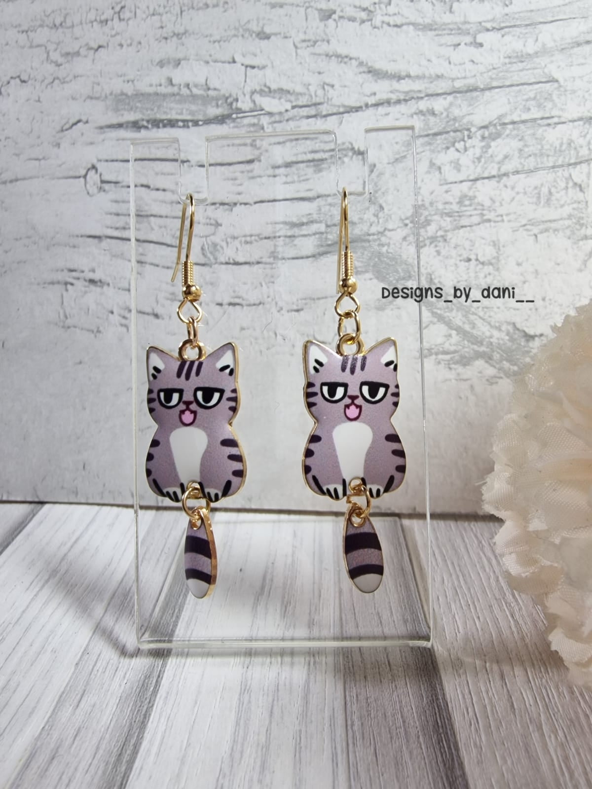 Cat Pendant Drop Earrings