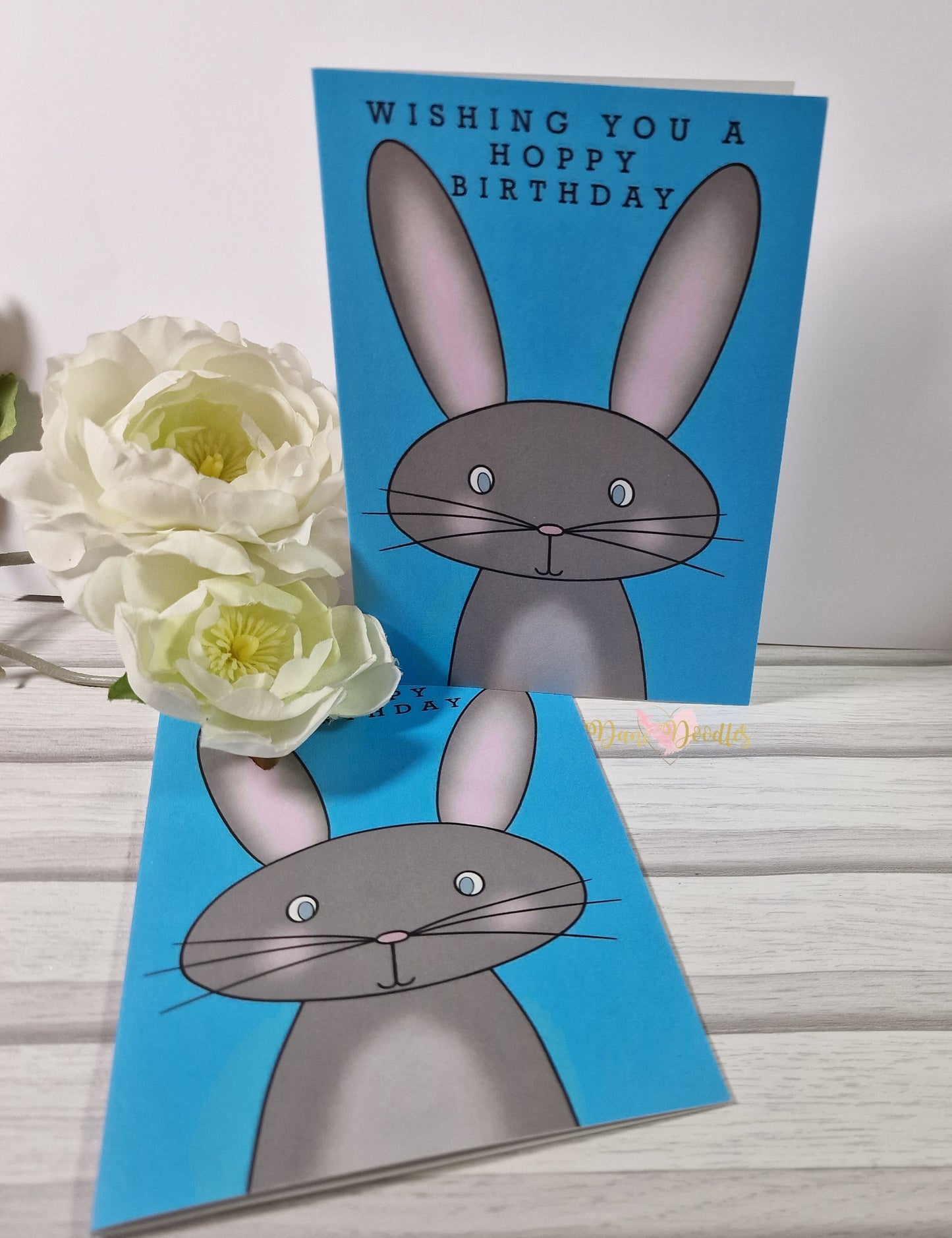 Printed Greeting Card Bunny Blue Hoppy Birthday