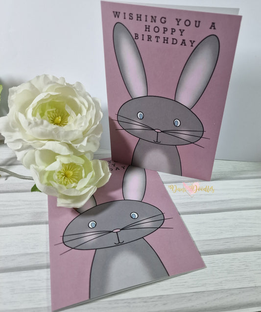 Printed Greeting Card Bunny Pink Hoppy Birthday