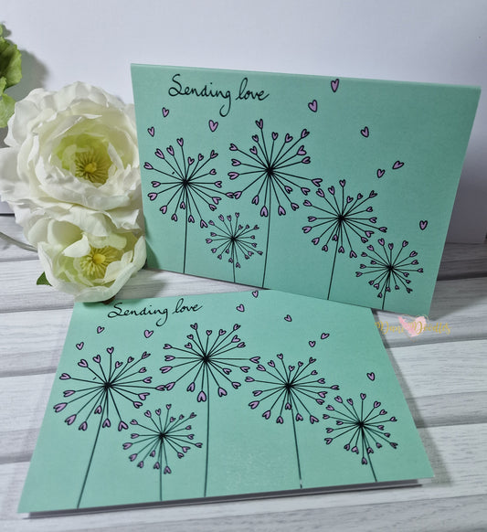 Printed Greeting Card Sending Love - Dandelions