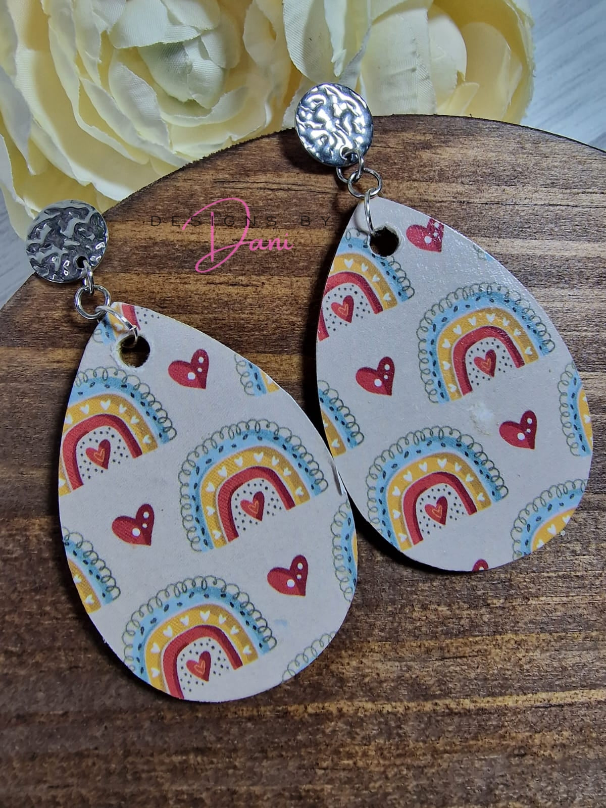 Handmade Decorative rainbow wood earring pair