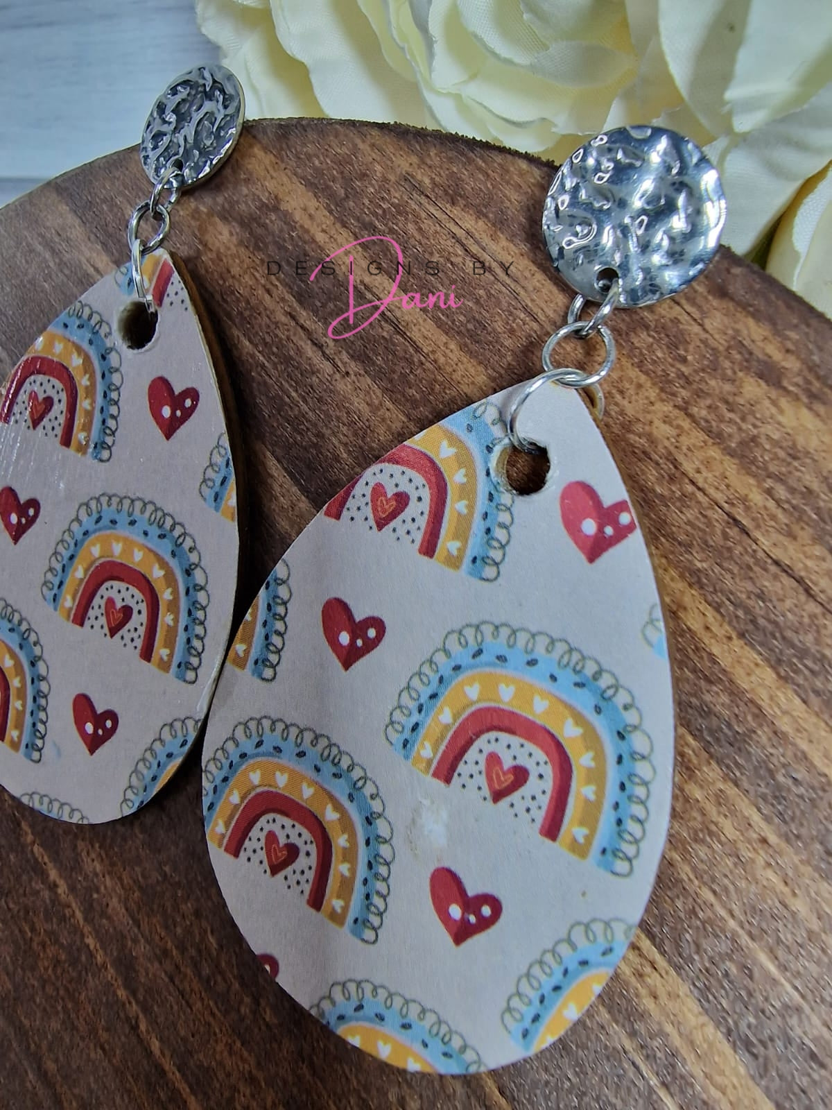 Handmade Decorative rainbow wood earring pair